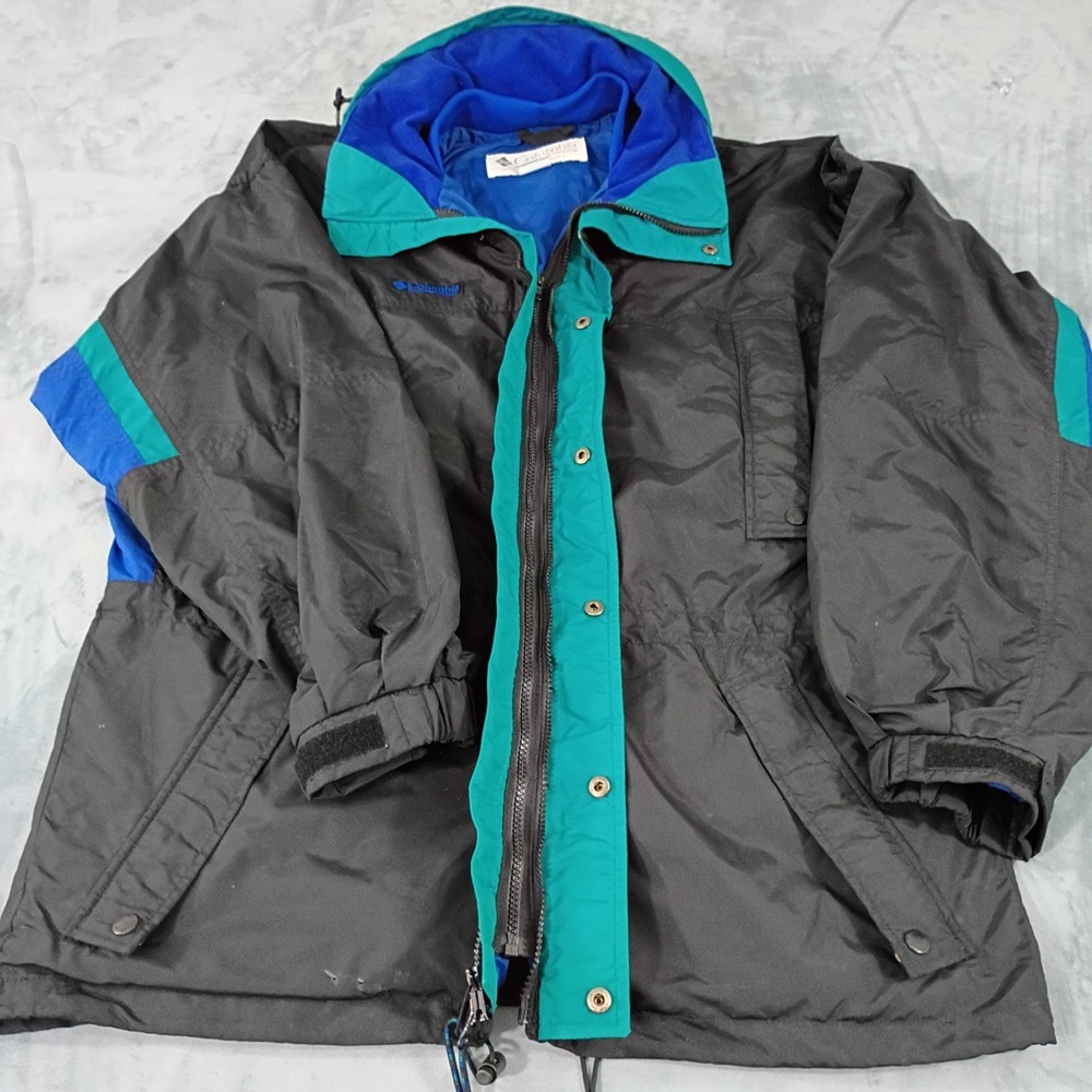 Vintage Columbia Sportswear Colorblock Parka Jacket Mens M Black Teal Blue 90s